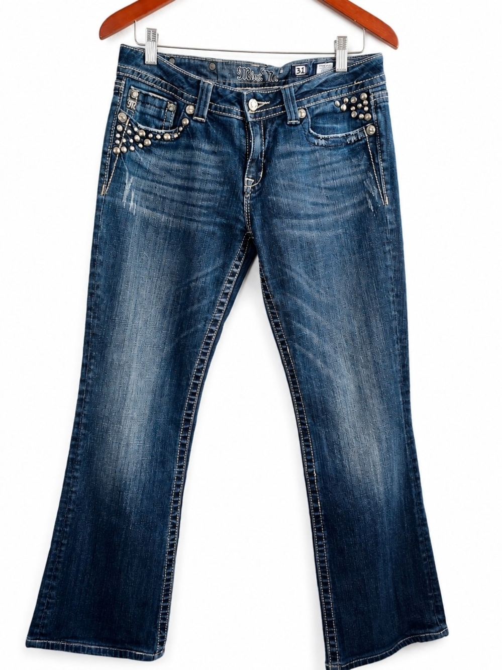 Miss Me Bootcut Jeans Womens 31 Blue Studded Y2K Western Bling Stretch Denim